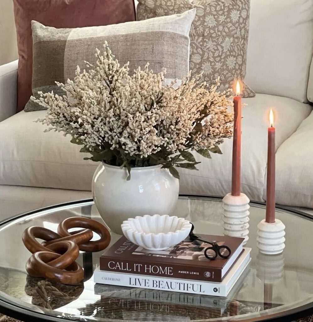 A round coffee table decor.