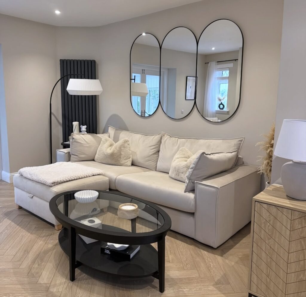 A neutral living room.