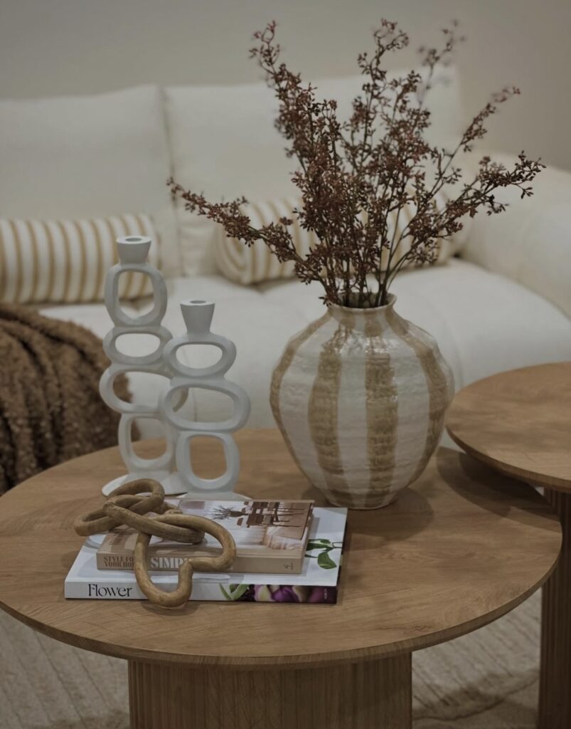 A round coffee table decor.