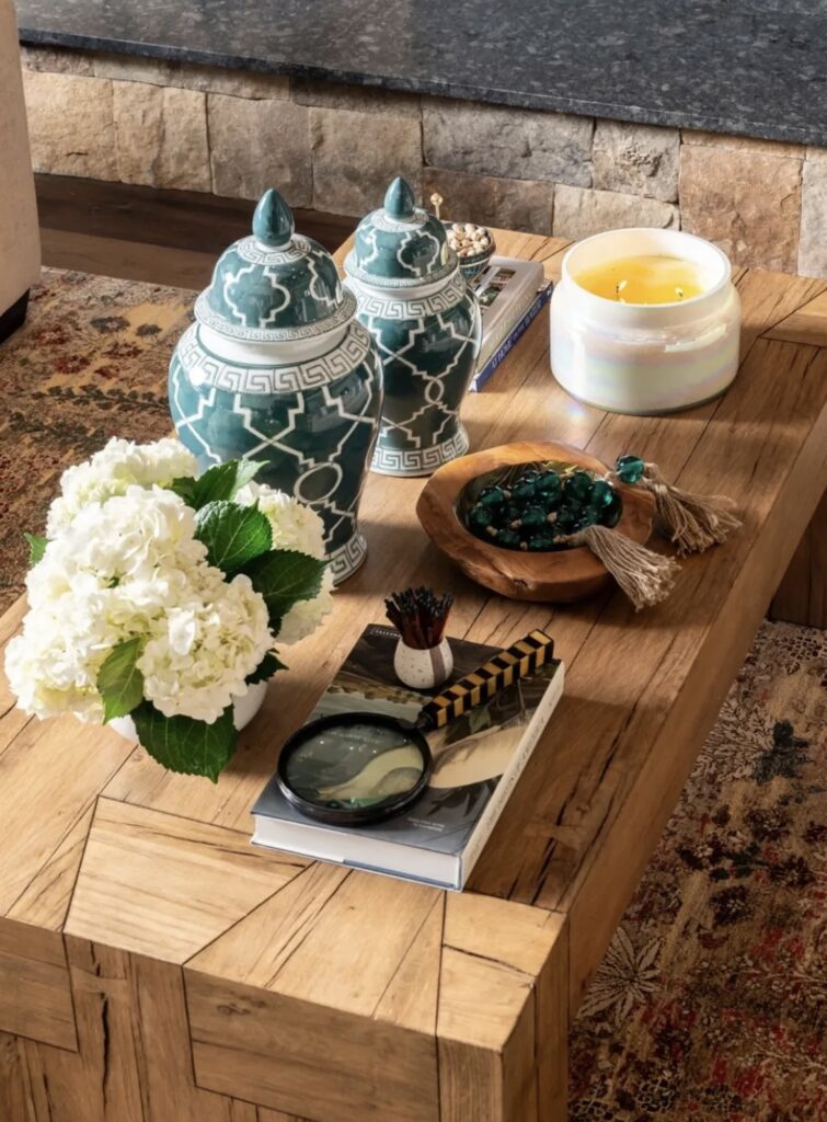 A rectangle coffee table decor.