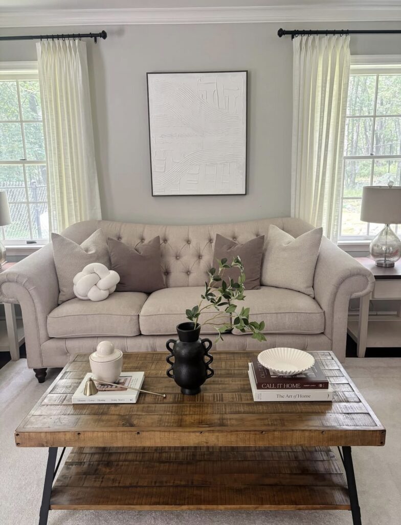 A rectangle coffee table decor.