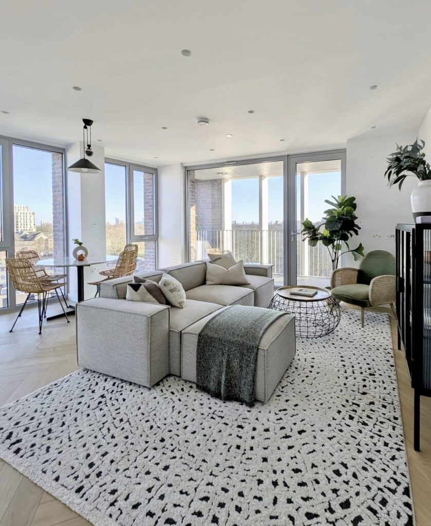 A neutral living room.