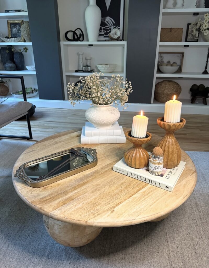 A round coffee table decor.