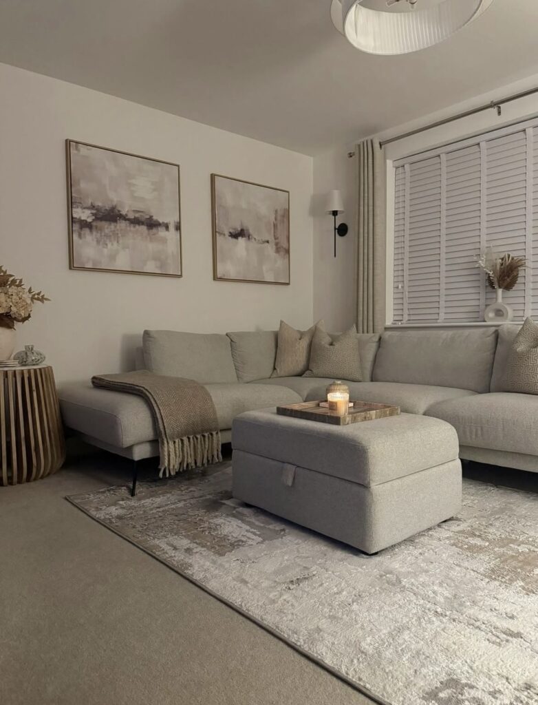 A neutral living room.