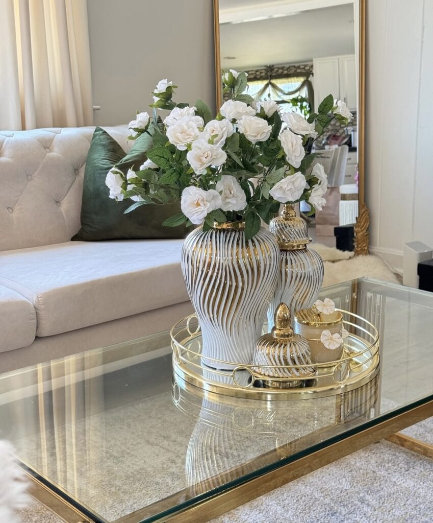 A rectangle coffee table decor.