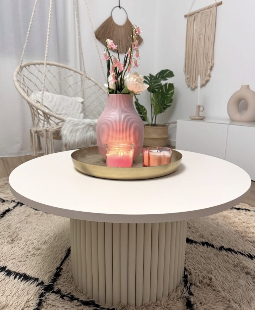 A round coffee table decor.