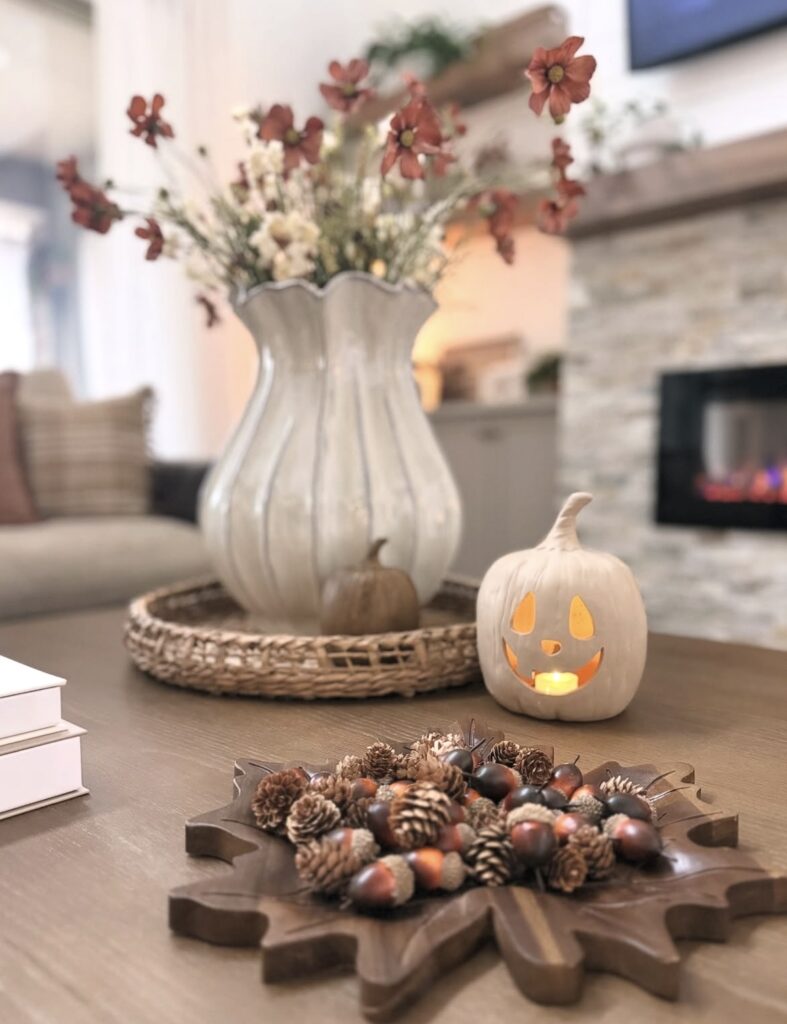 A rectangle coffee table decor.