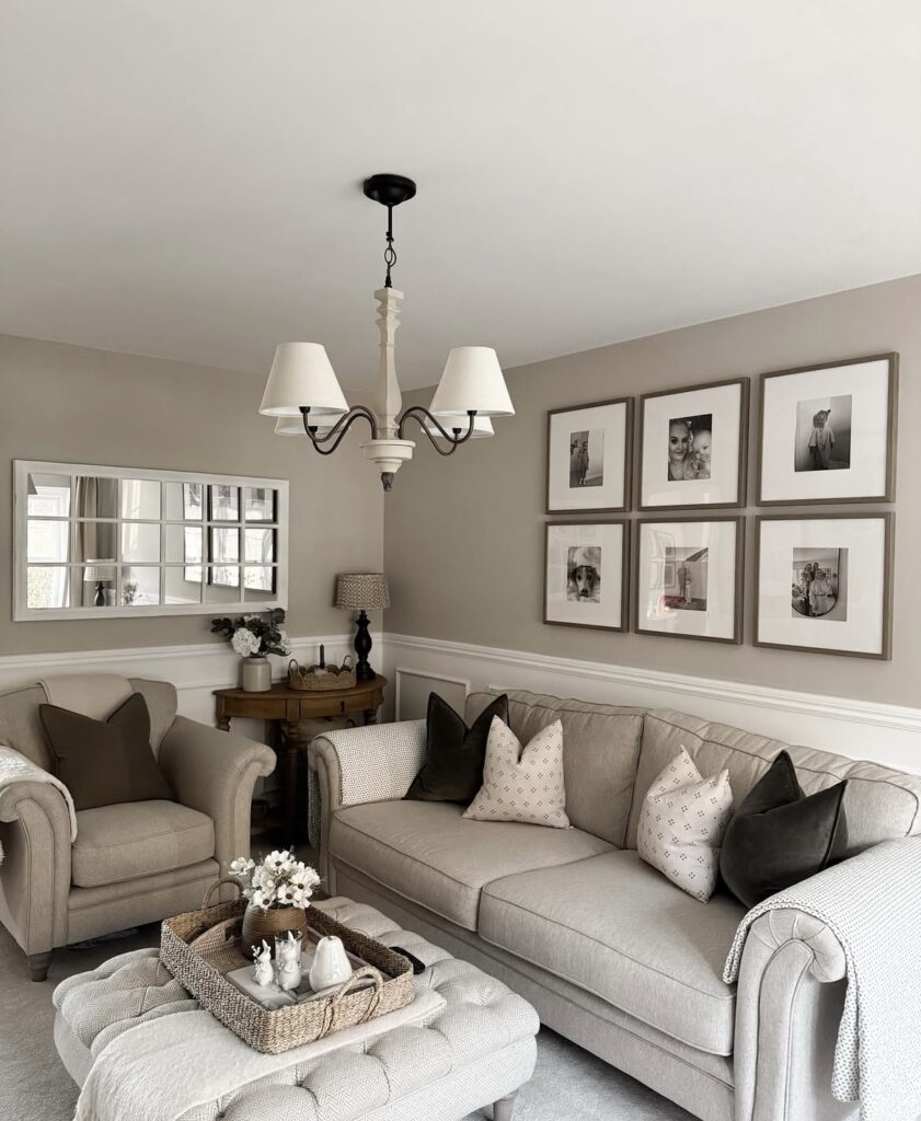 A mirror in a living room.