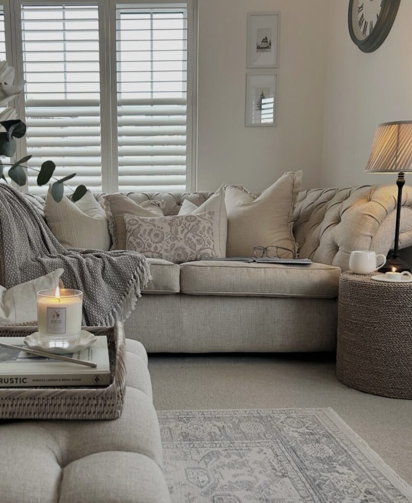 A neutral living room.