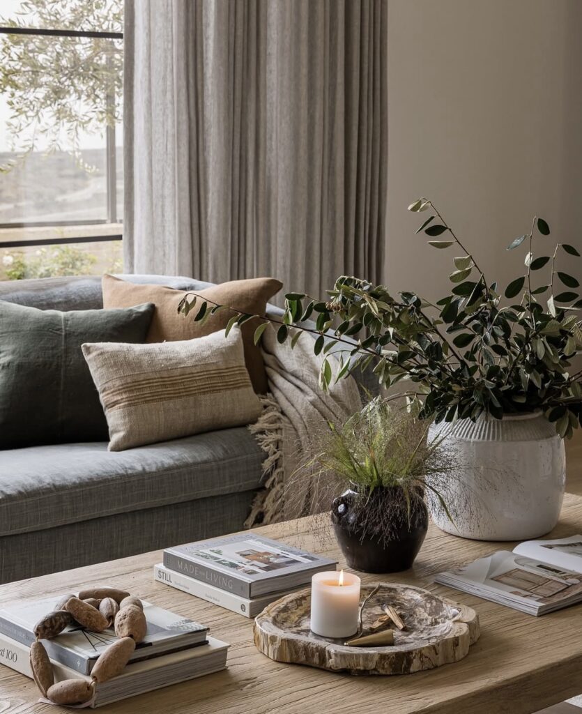 A rectangle coffee table decor.