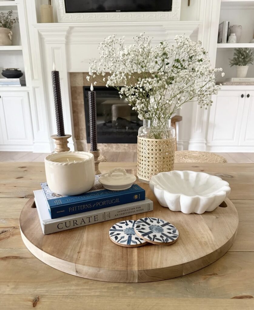 A round coffee table decor.