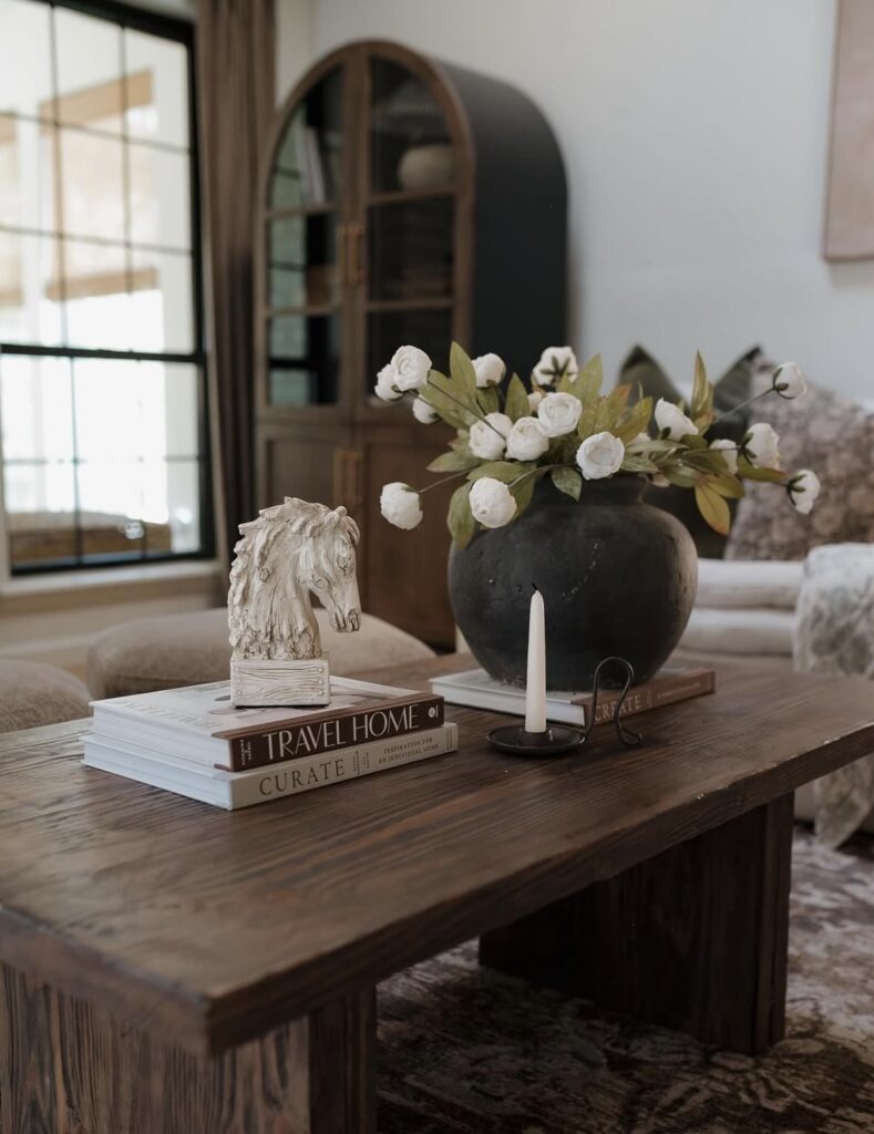A rectangle coffee table decor.