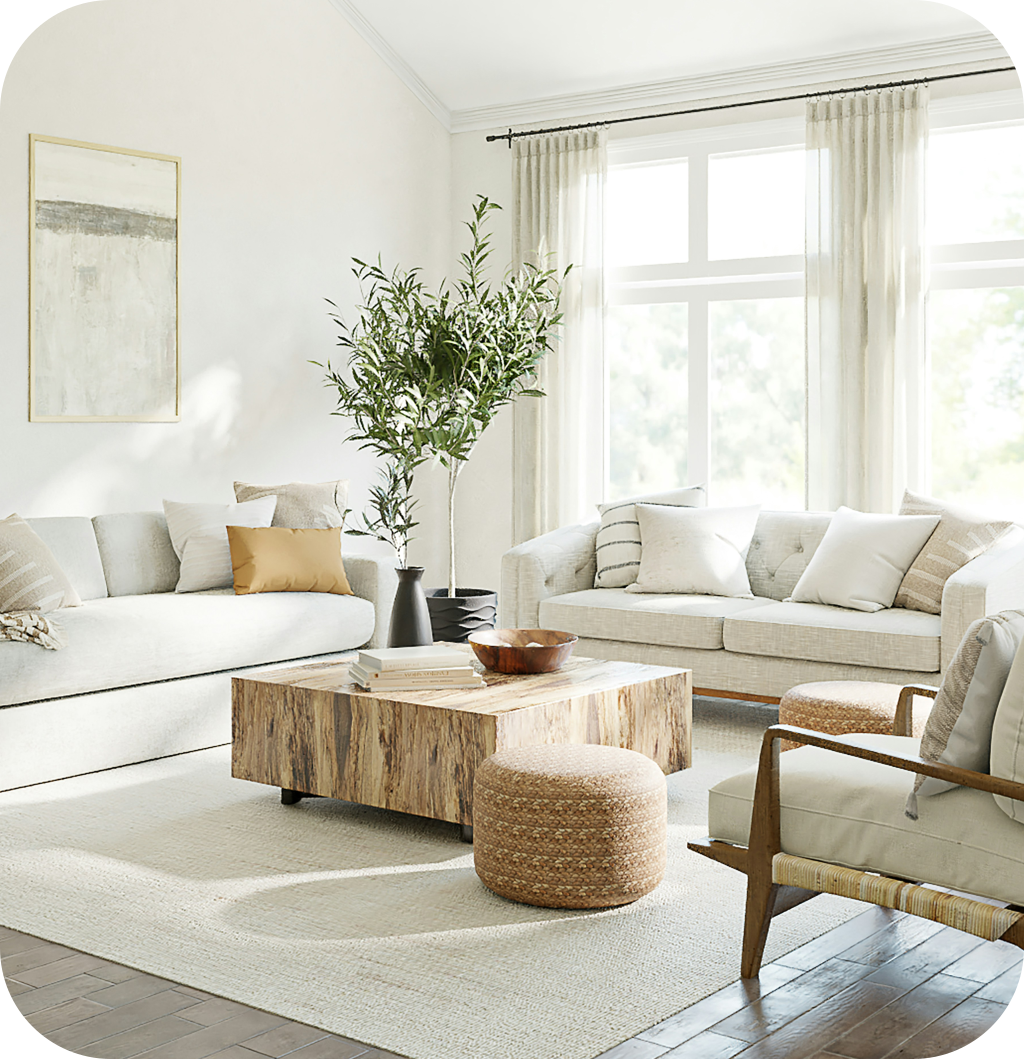 A neutral living room.