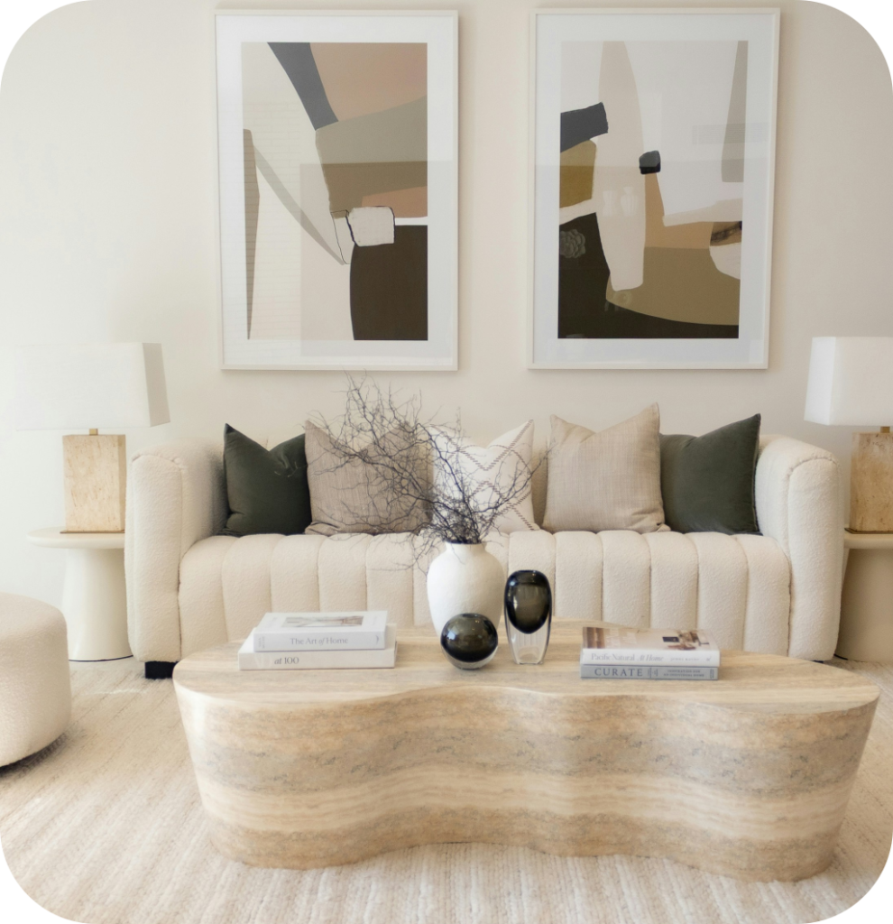 A neutral living room.