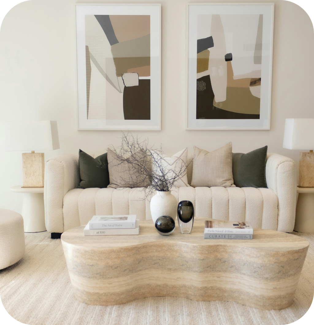 A neutral living room.