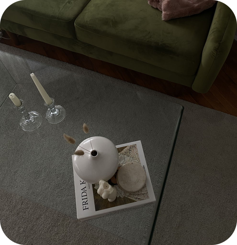 A rectangle coffee table decor.