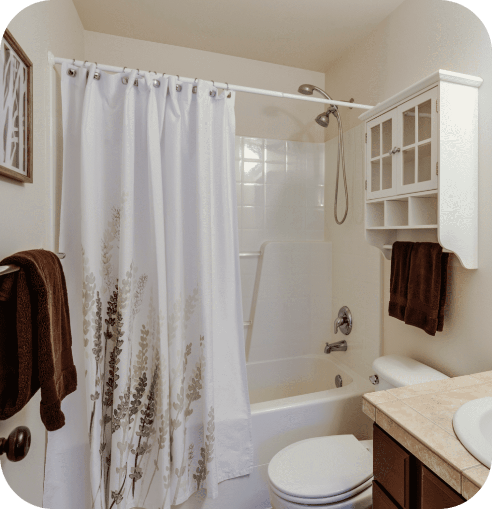 A small bathroom curtain.