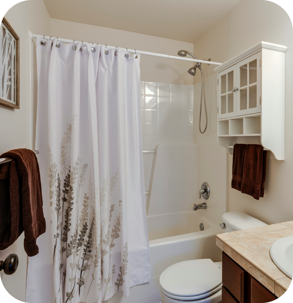 A small bathroom curtain.