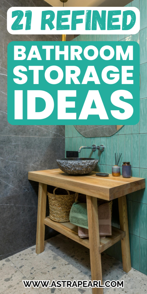 Pinterest Pin for bathroom storage ideas.