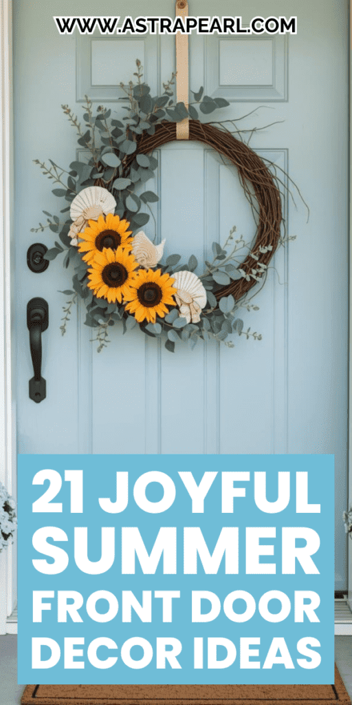 Pinterest Pin for summer front door decor ideas.
