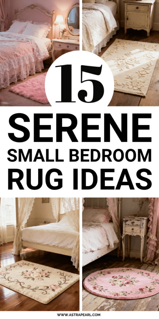Pinterest Pin for small bedroom rug ideas.