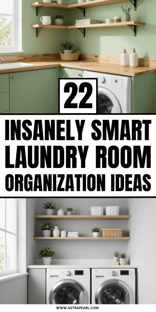 Pinterest Pin for laundry room organization ideas.
