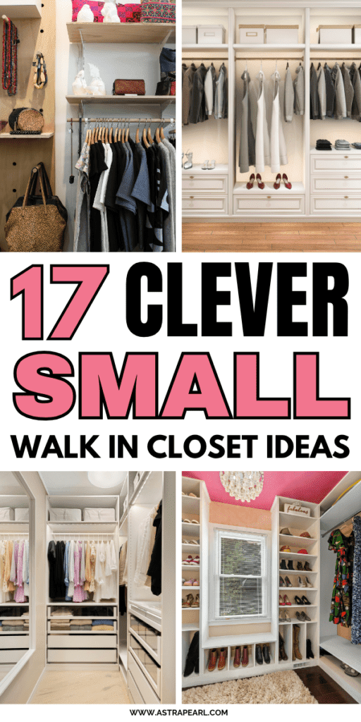 Pinterest Pin for small walk in closet ideas.