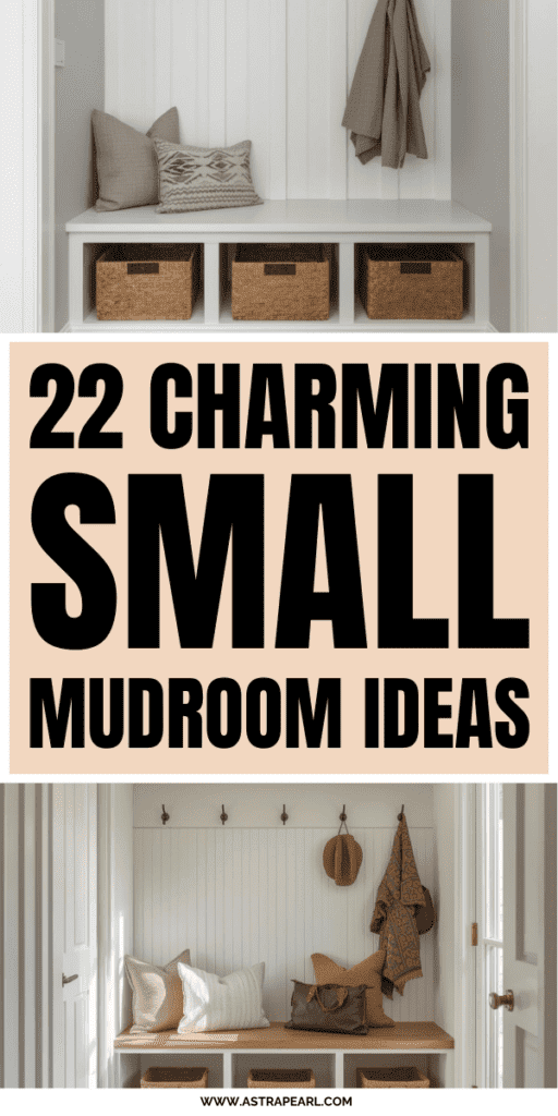 Pinterest Pin for small mudroom ideas.