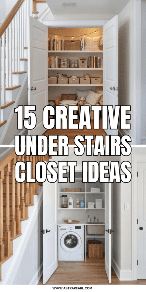Pinterest Pin for under stairs closet ideas.