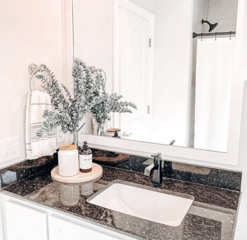 A bathroom counter decor.