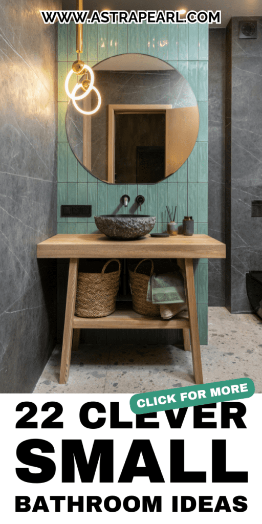 Pinterest Pin for small bathroom ideas.