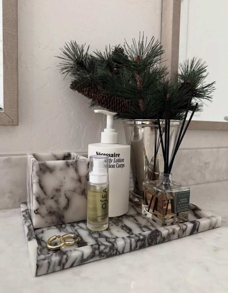 A bathroom counter decor.