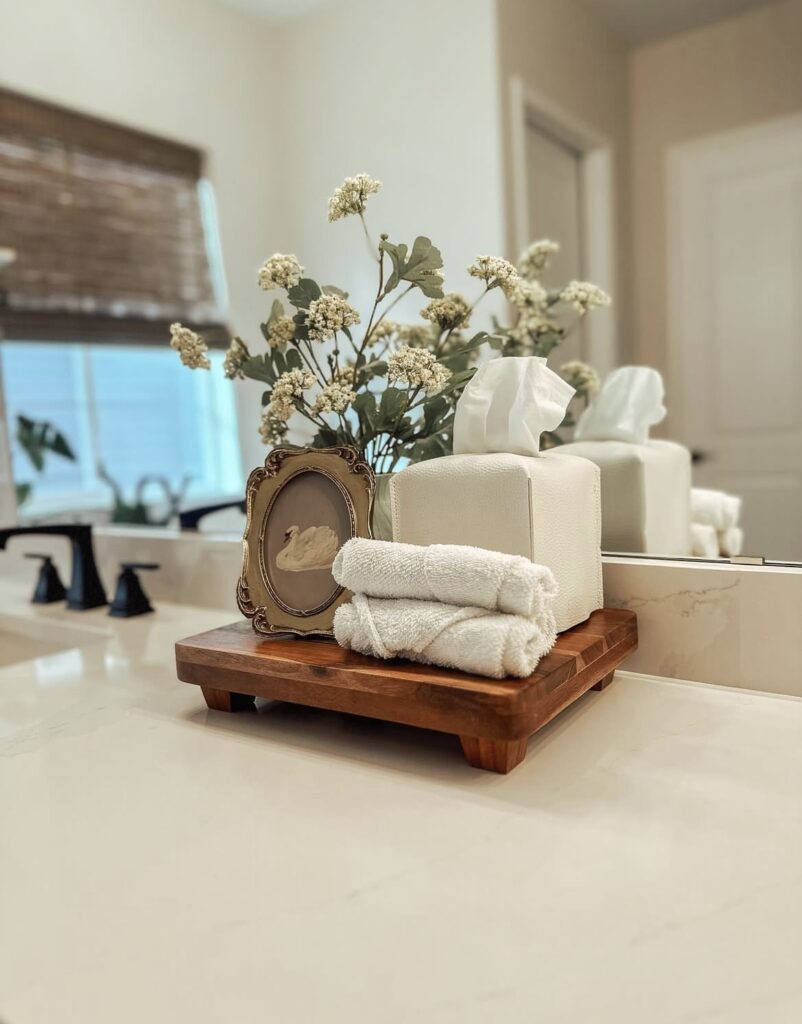 A bathroom counter decor.