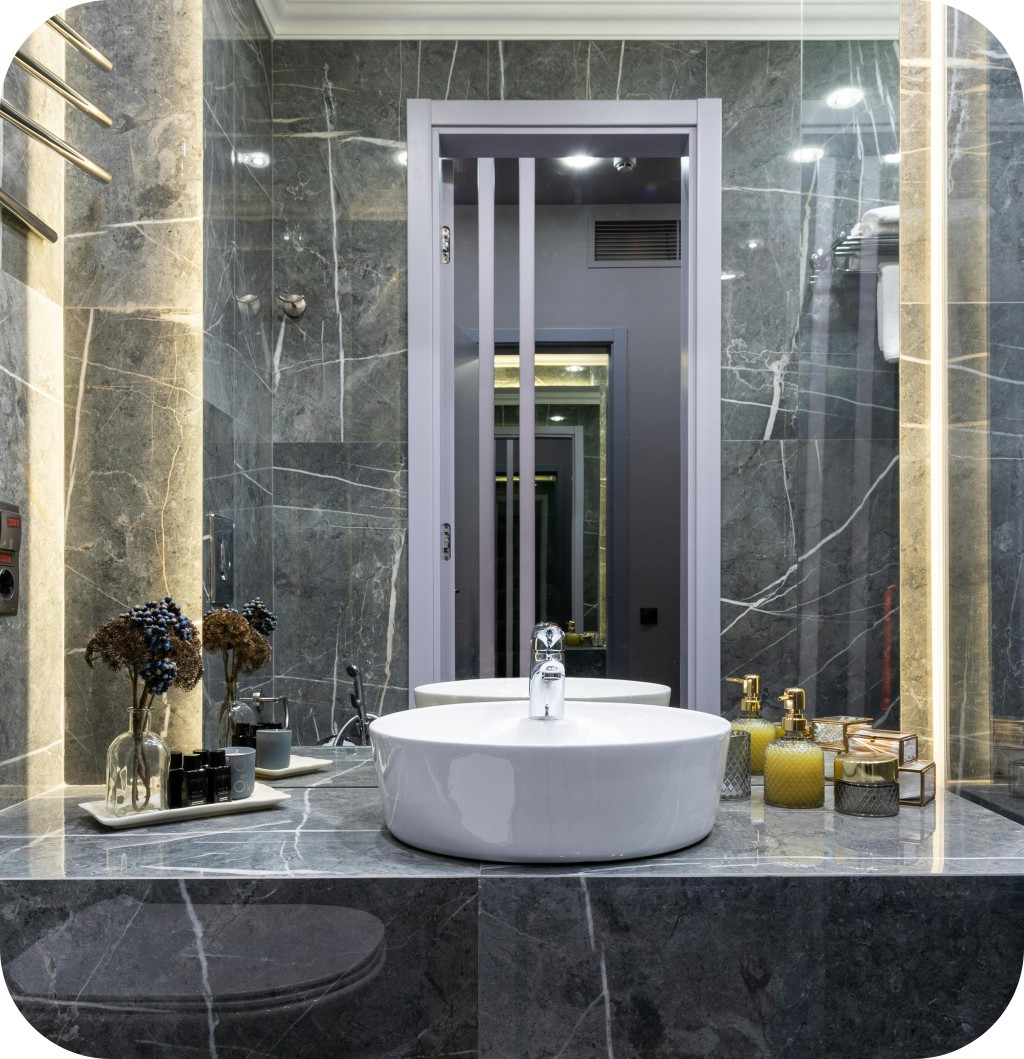 A bathroom counter decor.