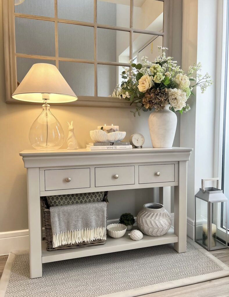 A well-decorated console table.