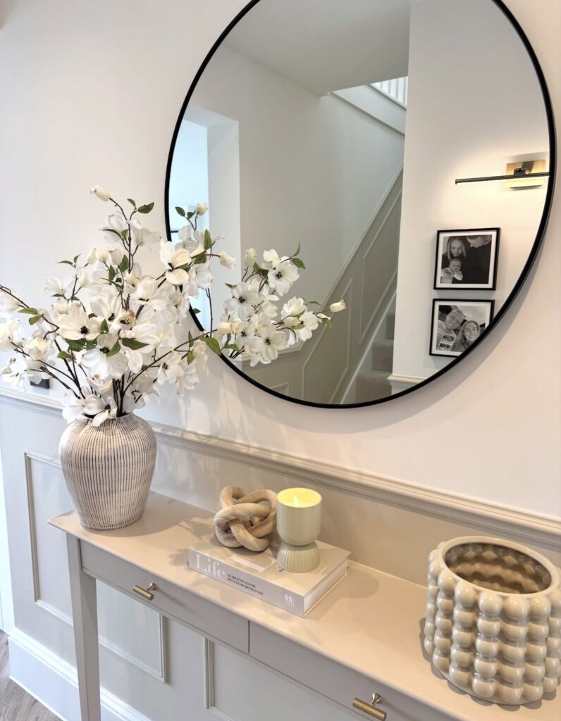A well-decorated console table.