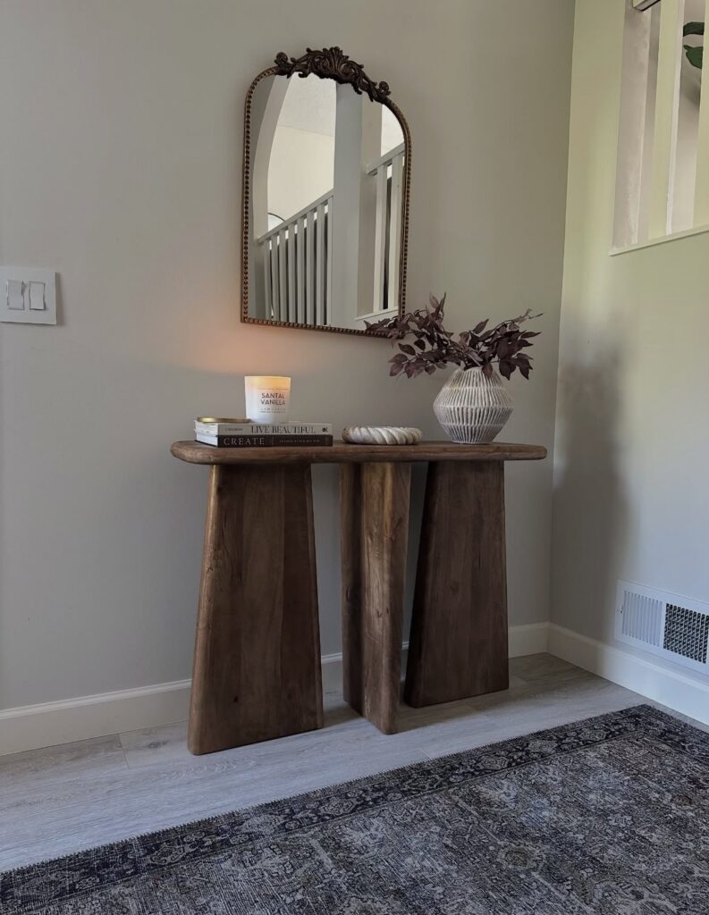 A well-decorated console table.