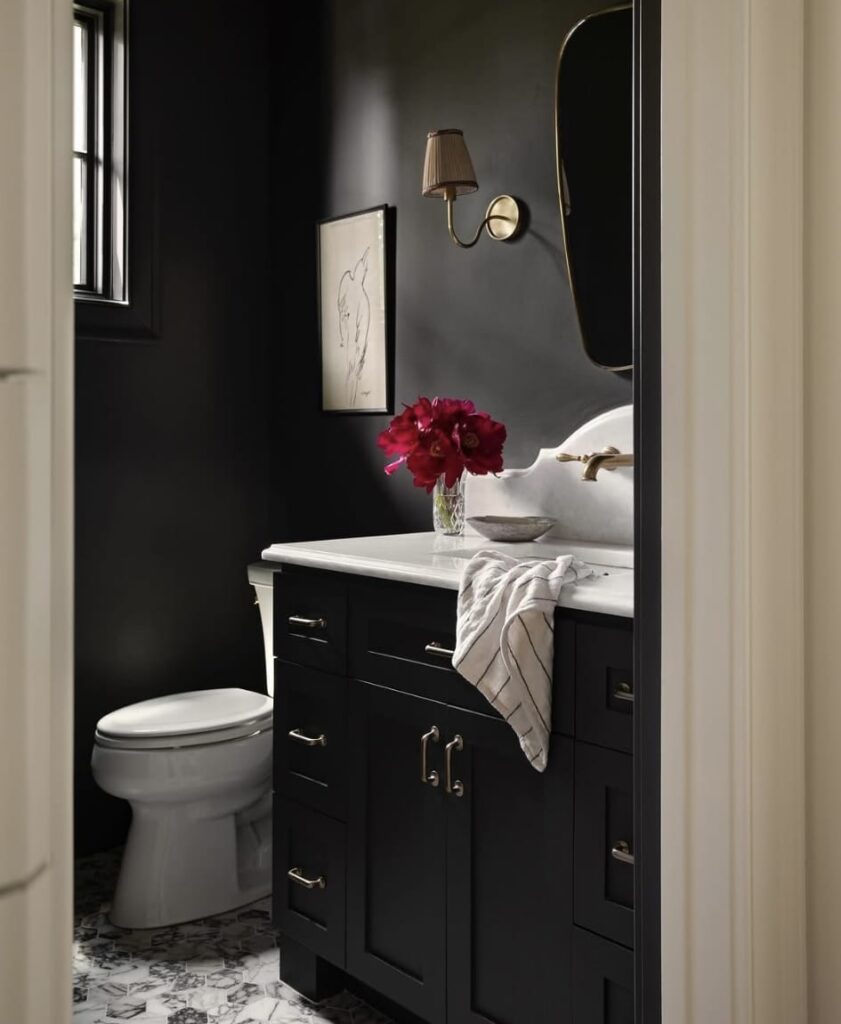 A black bathroom.