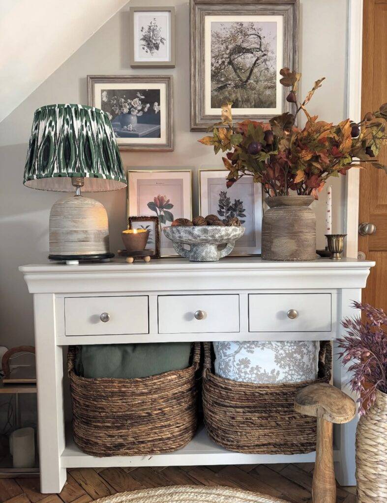 A well-decorated console table.