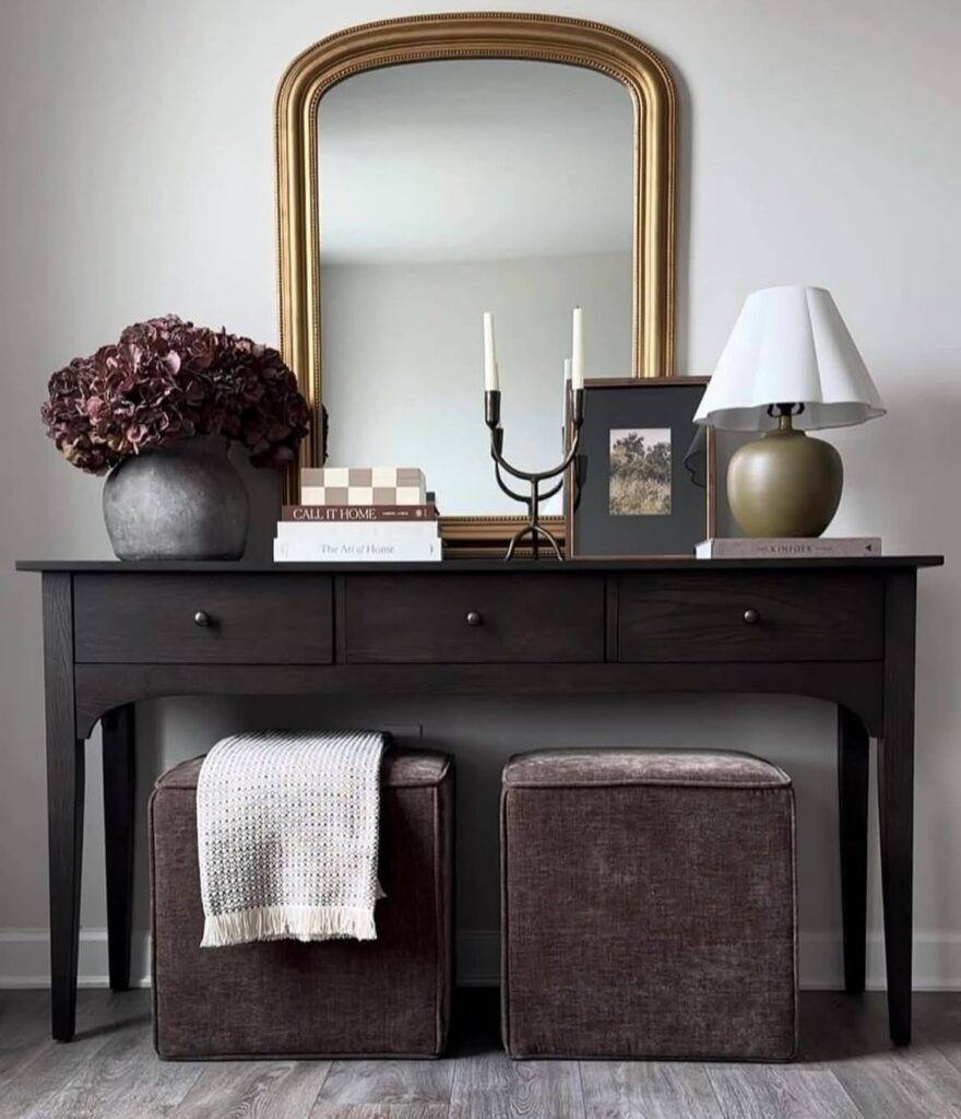 A well-decorated console table.