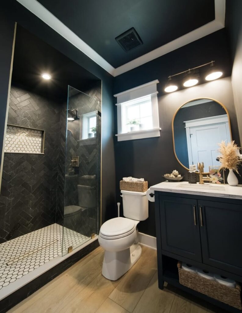 A black bathroom.
