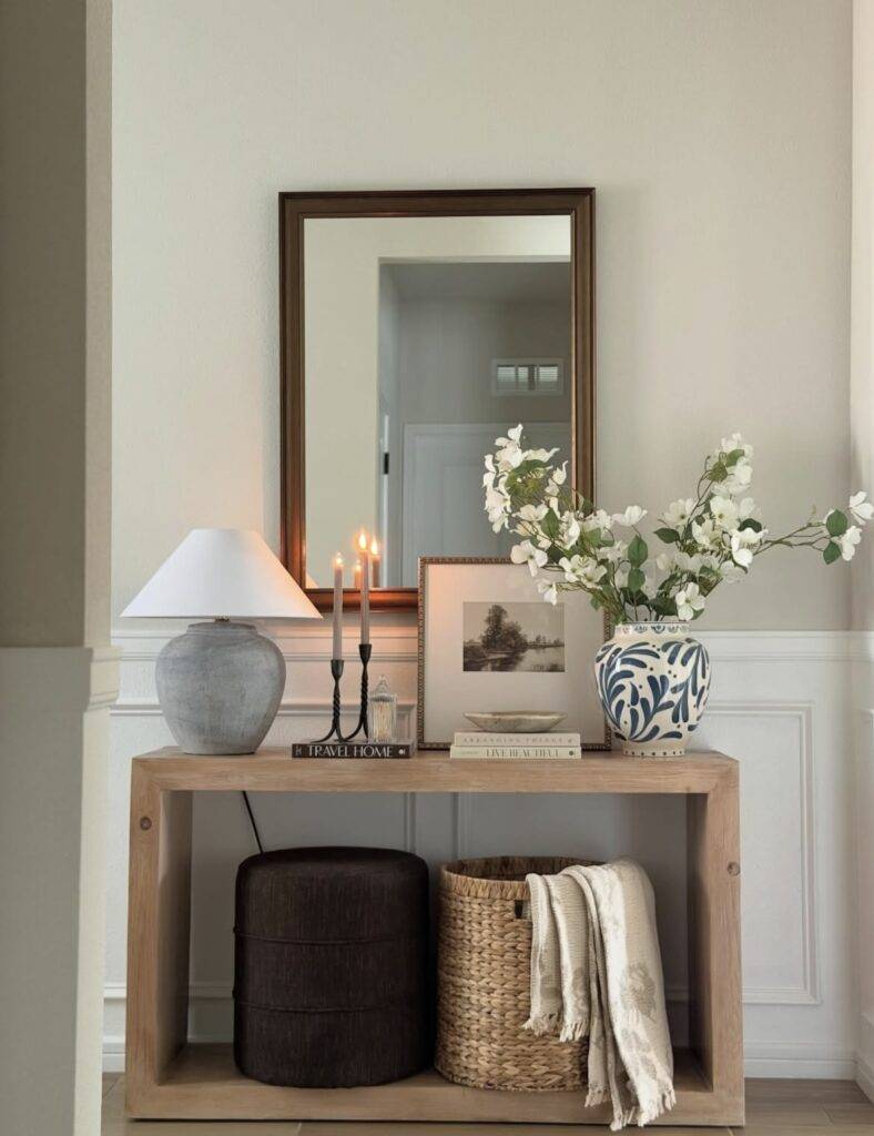 A well-decorated console table.