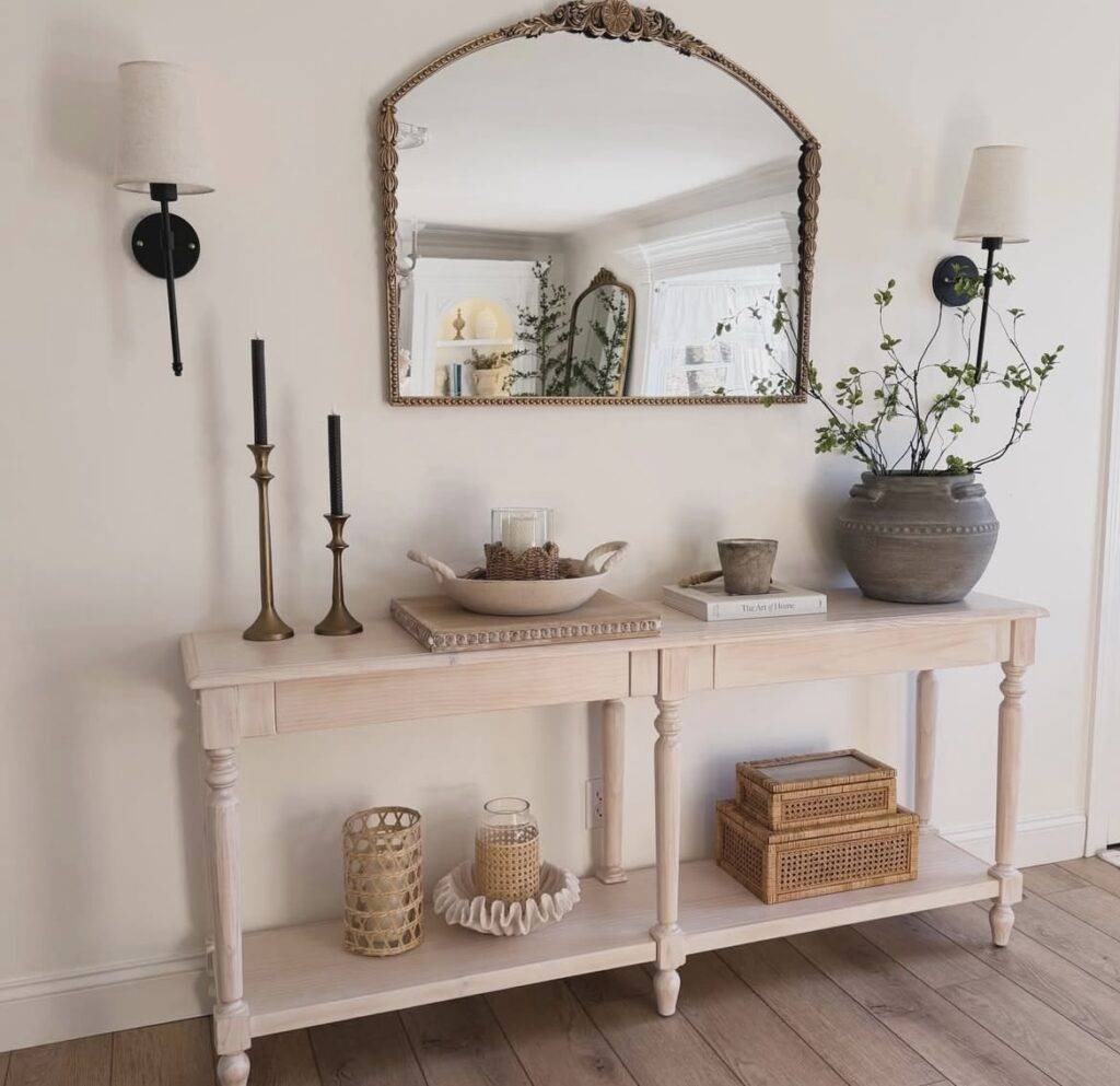 A well-decorated console table.