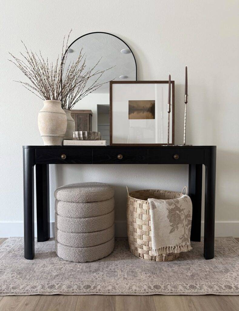 A well-decorated console table.
