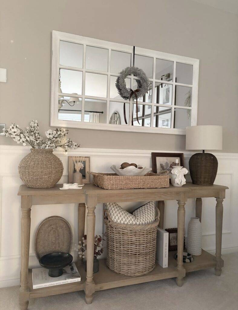 A well-decorated console table.