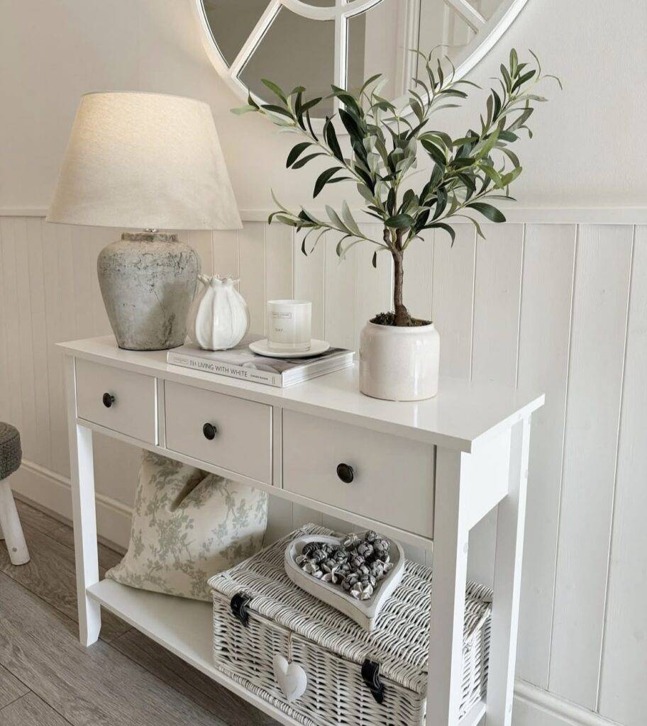 A well-decorated console table.
