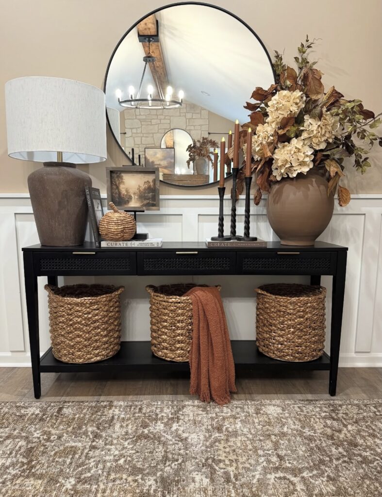 A well-decorated console table.