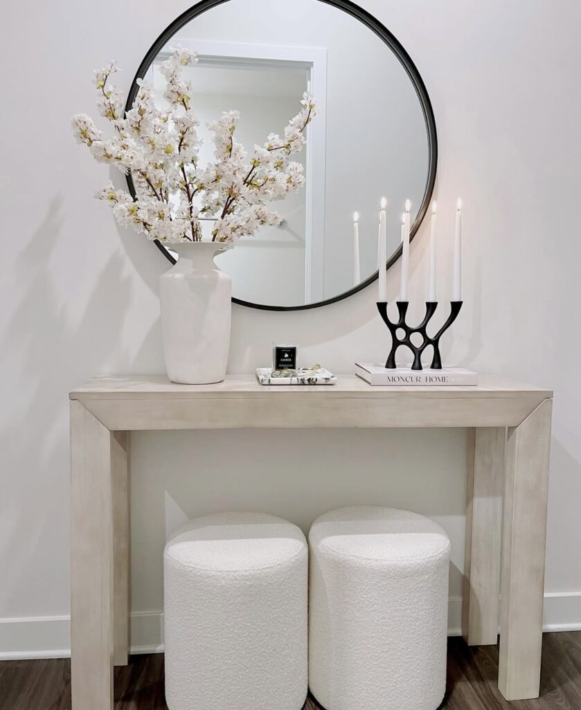 A well-decorated console table.