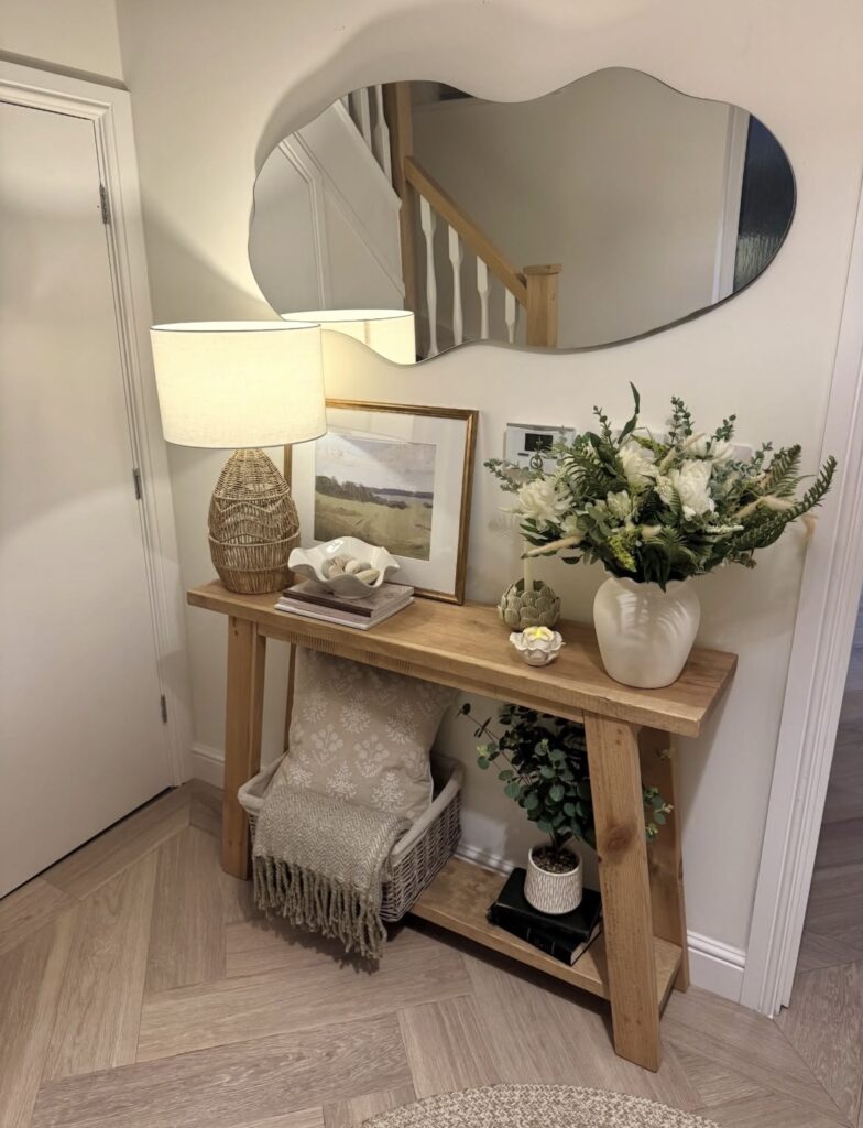 A well-decorated console table.
