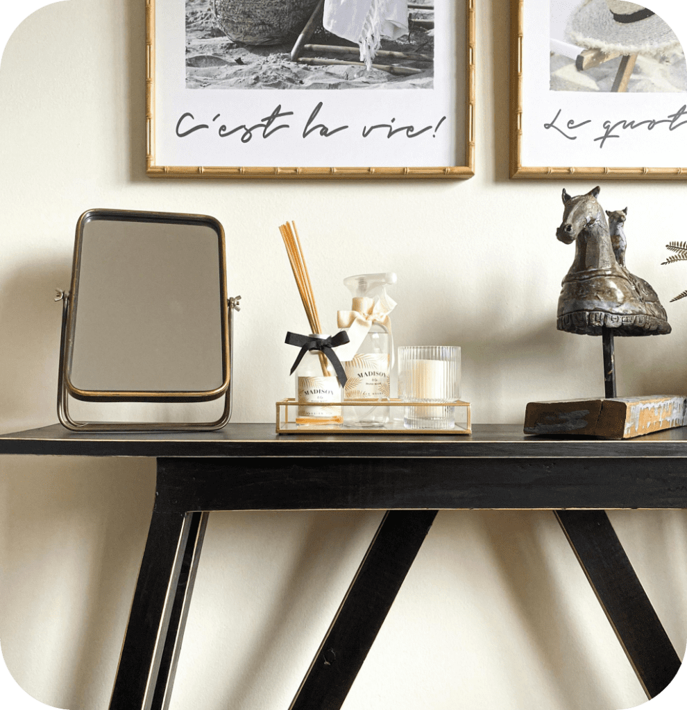 A well-decorated console table.